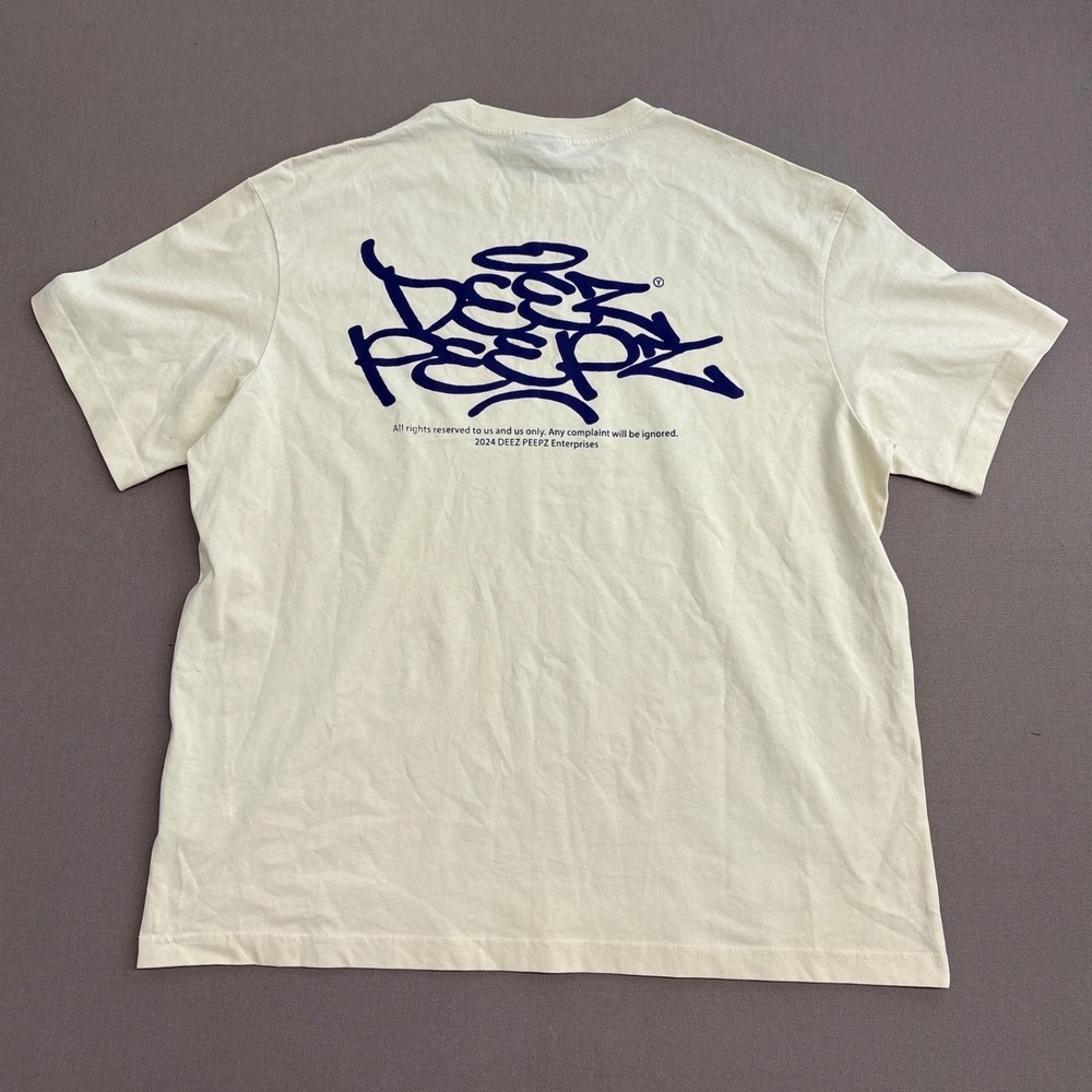 HM Mens XL Cream Deez Peepz Graffiti Graphic Loose Fit Cotton T-Shirt Off White